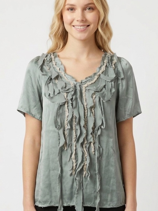 Lala Tops - Lala Ribbon Strands Silk Blouse Top Small